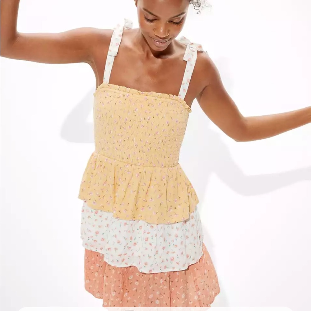 American Eagle smocked floral mini dress XS